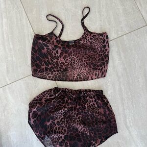 Nasty Gal Mauve & Black Leopard Satin Cami Top